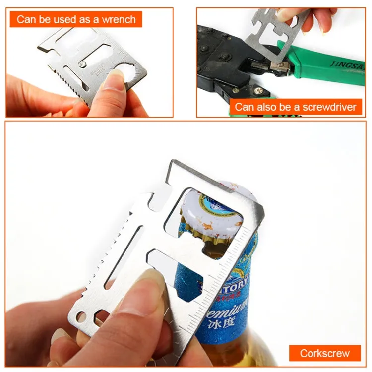 10 PCS 11 in 1 Outdoor Portable Multi-function Stainless Steel Hollow Tool Card Cutter with Leather Case, Size: 6.9 x 4.5cm(Silver)