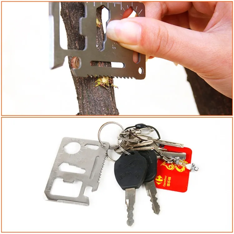 10 PCS 11 in 1 Outdoor Portable Multi-function Stainless Steel Hollow Tool Card Cutter with Leather Case, Size: 6.9 x 4.5cm(Silver)