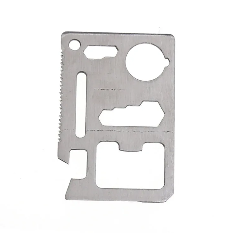 10 PCS 11 in 1 Outdoor Portable Multi-function Stainless Steel Hollow Tool Card Cutter with Leather Case, Size: 6.9 x 4.5cm(Silver)