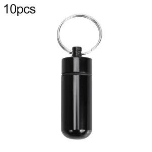 10pcs Portable Sealed Waterproof Aluminum Alloy First Aid Pill Bottle with Keychain(Black)