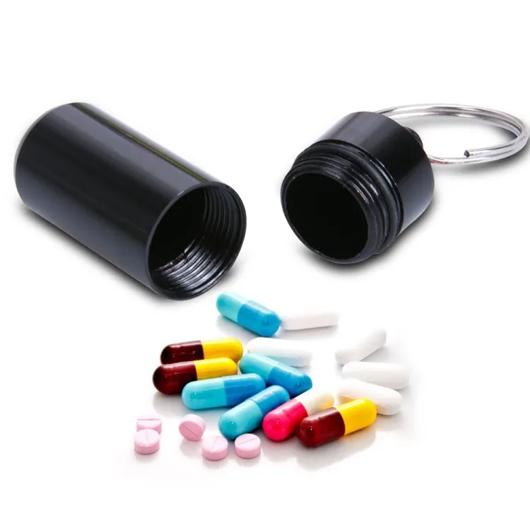 10pcs Portable Sealed Waterproof Aluminum Alloy First Aid Pill Bottle with Keychain(Black)