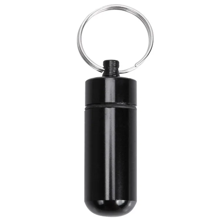 10pcs Portable Sealed Waterproof Aluminum Alloy First Aid Pill Bottle with Keychain(Black)