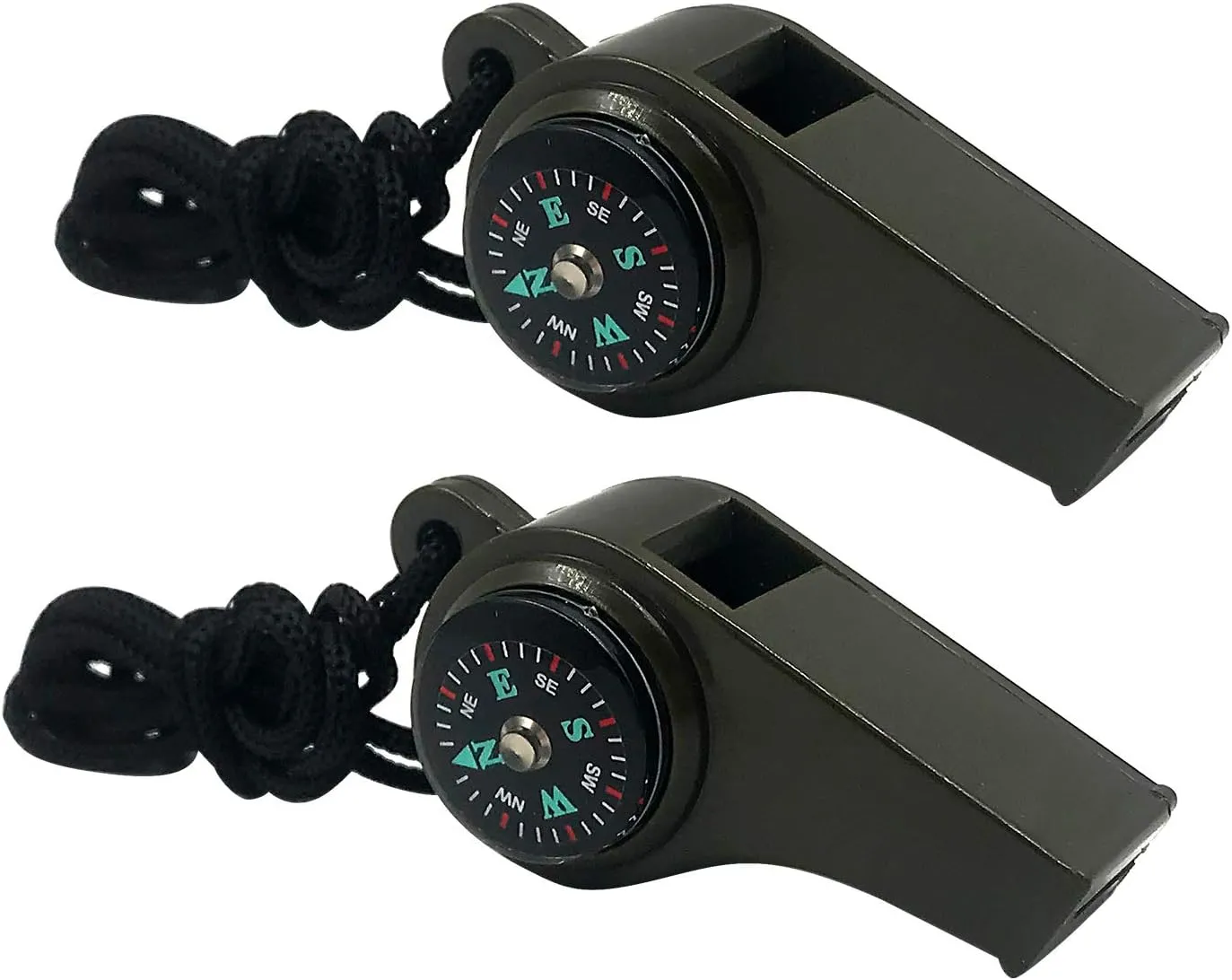 2 Pack Emergency Survival Whistle, 3-in-1 Emergency Whistles with Compass and Thermometer, Loud Safety Whistle with Lanyard for Outdoor Hiking