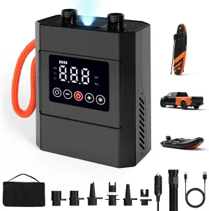 20PSI Electric Paddle Board Pump, Rechargeable Sup Pump with Storage Bag, Intelligent Dual Stage Inflation & Deflation, Auto-Off SUP Air Pump for Stand Up Paddle Boards, Kayaks, Boats, Tents