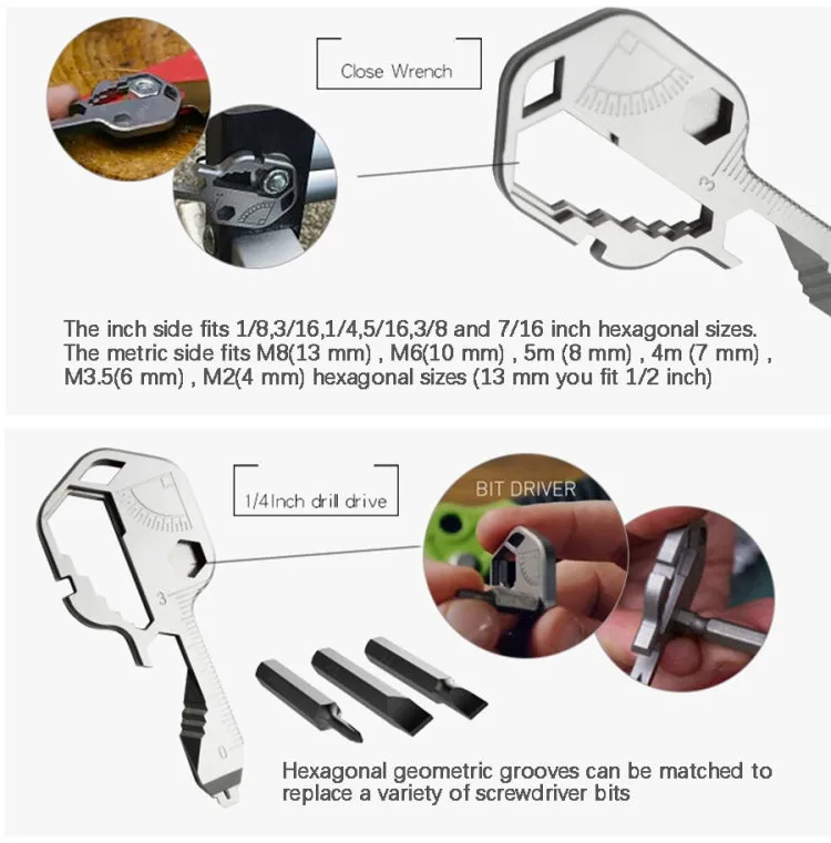 24 In 1 Key Shape Outdoor Emergency Tool Stainless Steel Pendant Portable Multi-Function Outdoor Camping Tool(Golden)