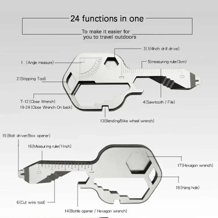 24 In 1 Key Shape Outdoor Emergency Tool Stainless Steel Pendant Portable Multi-Function Outdoor Camping Tool(Golden)