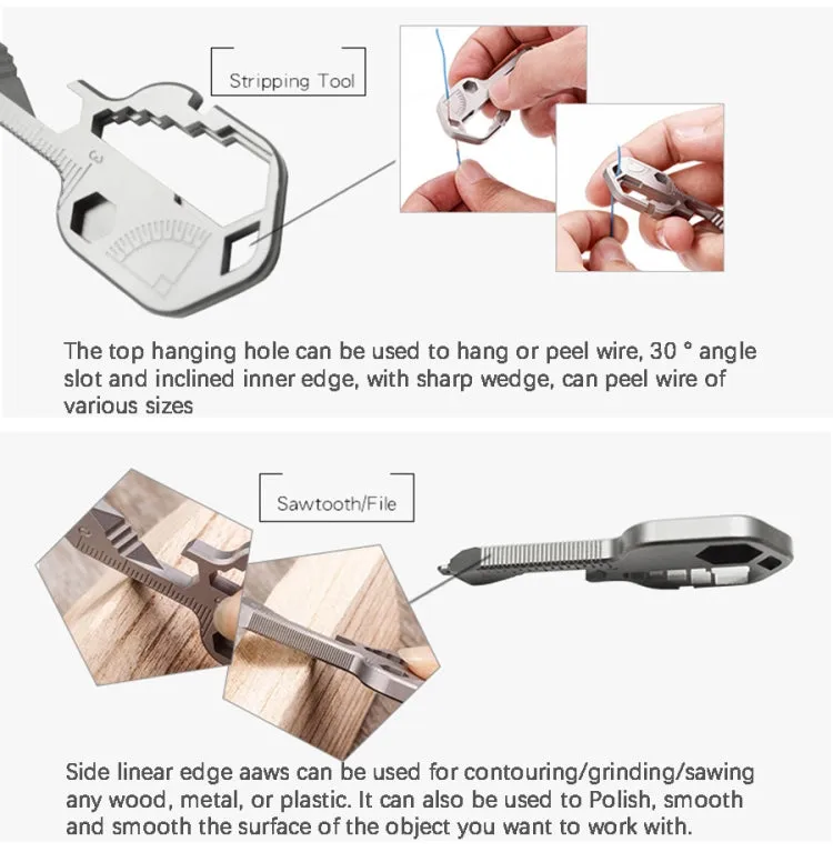 24 In 1 Key Shape Outdoor Emergency Tool Stainless Steel Pendant Portable Multi-Function Outdoor Camping Tool(Golden)