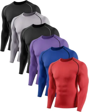 4,5,6 Pack Men's Compression Shirts Long Sleeve Rash Guard Workout Undershirt Base Layer Athletic Shirt