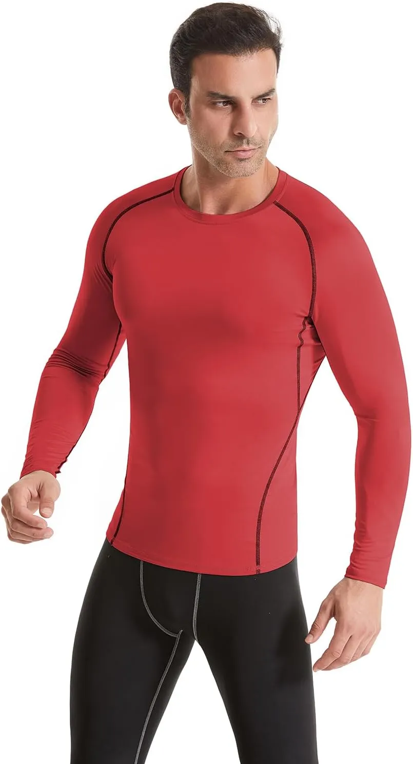 4,5,6 Pack Men's Compression Shirts Long Sleeve Rash Guard Workout Undershirt Base Layer Athletic Shirt