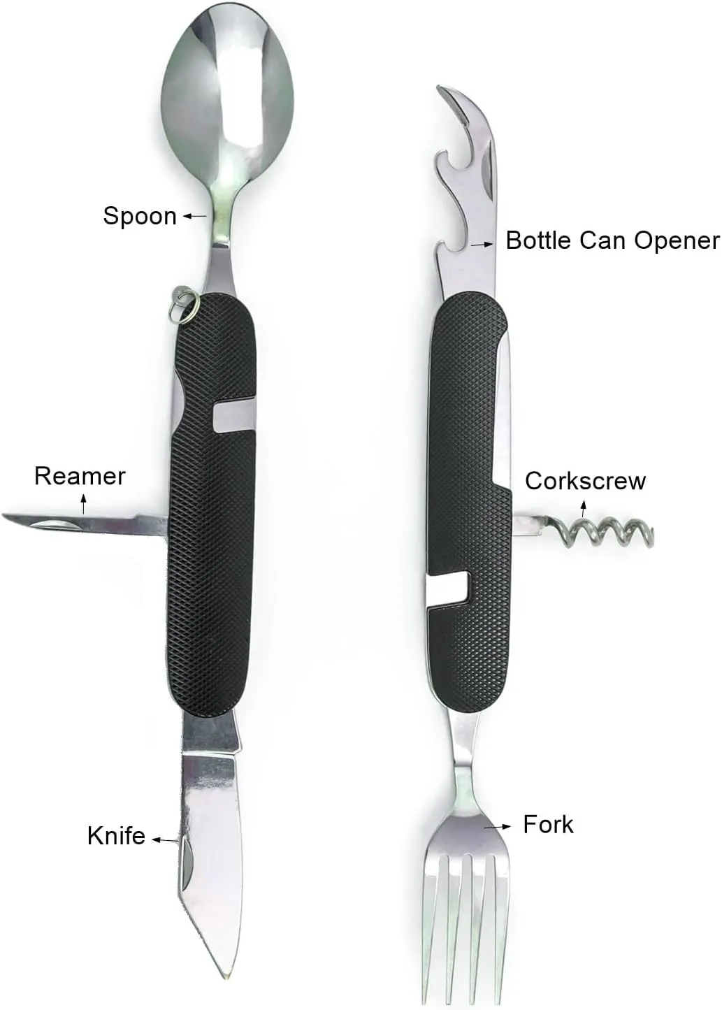 6-in-1 Multi-Function Camping Utensil Flatware Set Detachable Spoon Fork Knife Combo Mess Kit with Carrying Pouch (Black   Green)