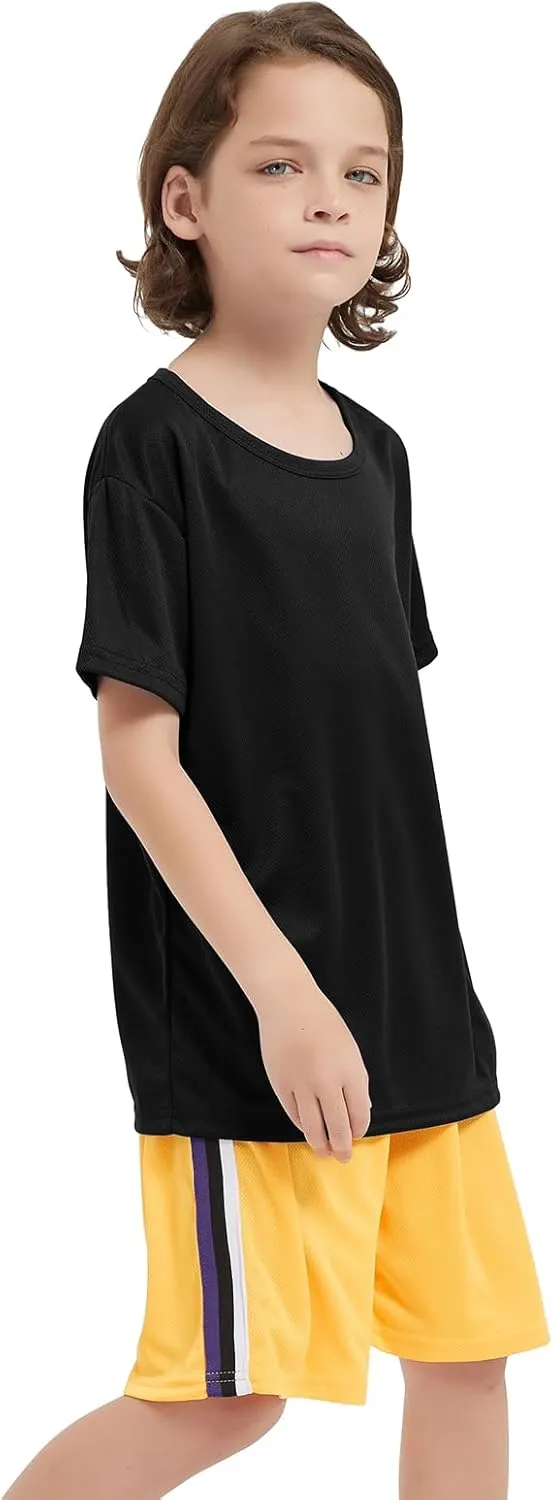 6 Pack Boys Youth Kids Mesh Athletic Quick Dry T Shirts Short Sleeve Moisture Wicking Tee Shirts Active Tops (Age 4-18)