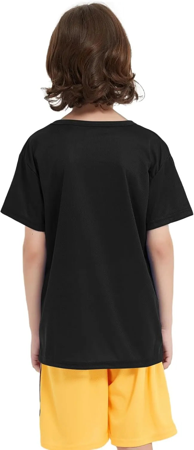 6 Pack Boys Youth Kids Mesh Athletic Quick Dry T Shirts Short Sleeve Moisture Wicking Tee Shirts Active Tops (Age 4-18)