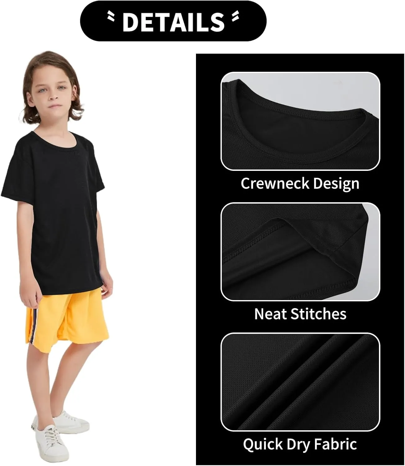 6 Pack Boys Youth Kids Mesh Athletic Quick Dry T Shirts Short Sleeve Moisture Wicking Tee Shirts Active Tops (Age 4-18)