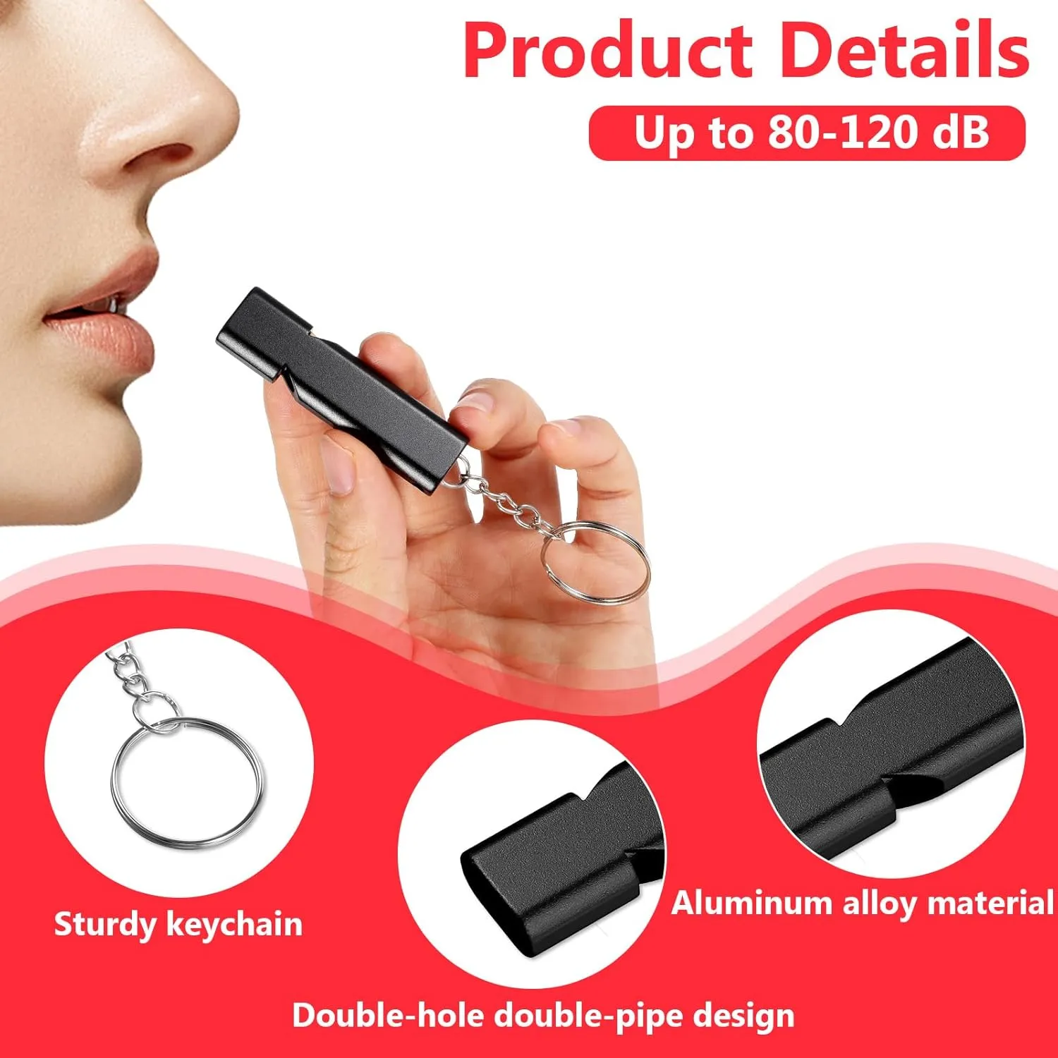 6PCS Emergency Whistles, Loud 120dB Double Tube Whistle Aluminum Alloy Safety Whistle Survival Whistles with Keychain for Outdoor Camping Hiking Hunting Boating Backpacking