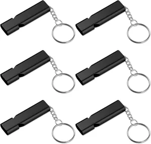 6PCS Emergency Whistles, Loud 120dB Double Tube Whistle Aluminum Alloy Safety Whistle Survival Whistles with Keychain for Outdoor Camping Hiking Hunting Boating Backpacking