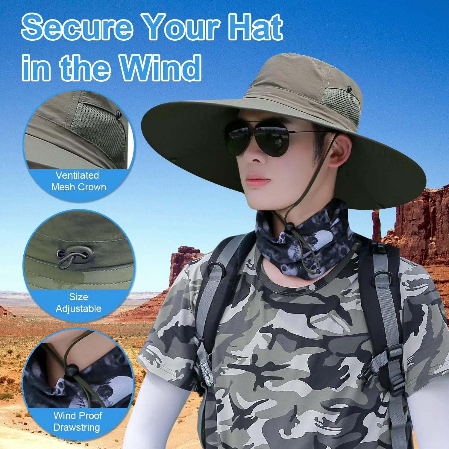 6" Wide Brim Sun Protection Hat Outdoor Unisex Bucket Hats for Hiking Beach Fishing Safari Garden Lawn Yard Work Kayaking