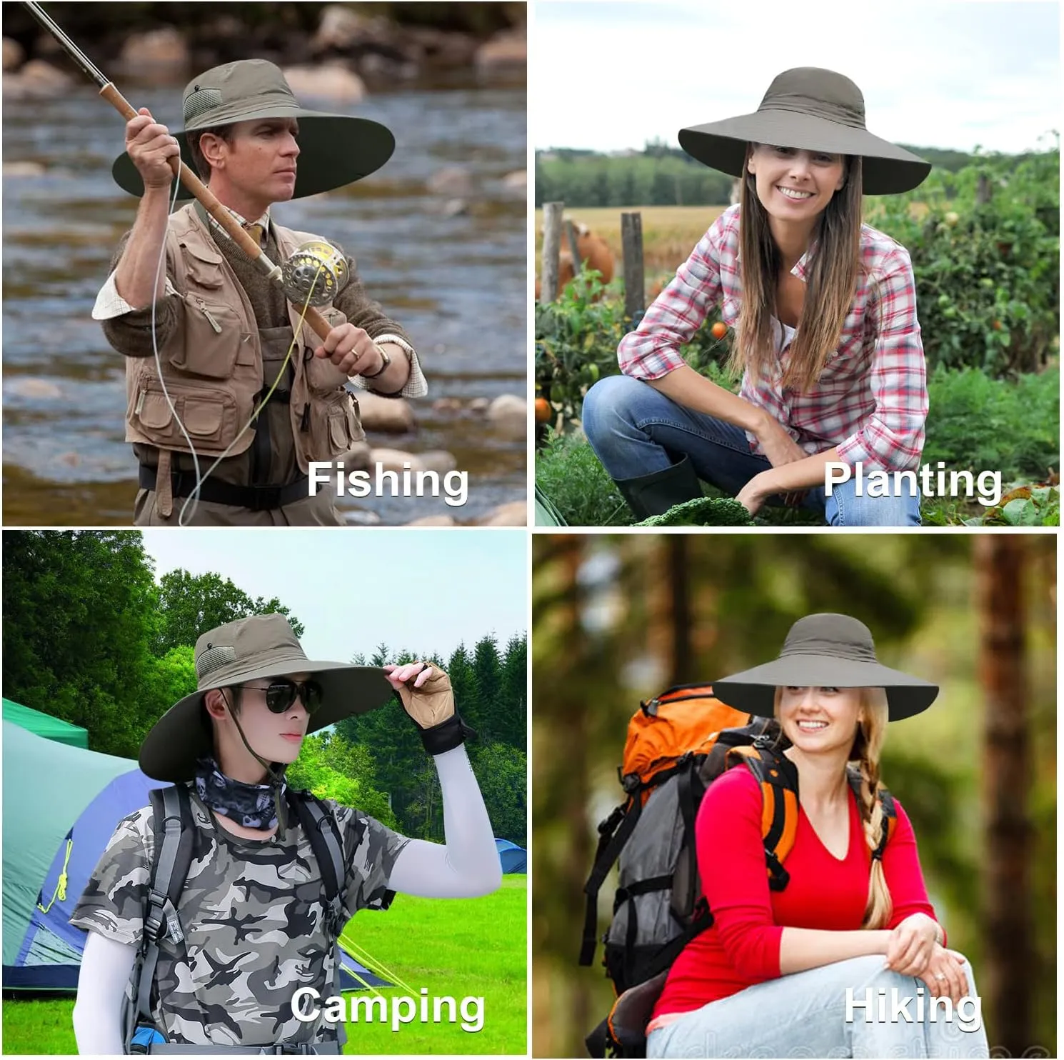 6" Wide Brim Sun Protection Hat Outdoor Unisex Bucket Hats for Hiking Beach Fishing Safari Garden Lawn Yard Work Kayaking