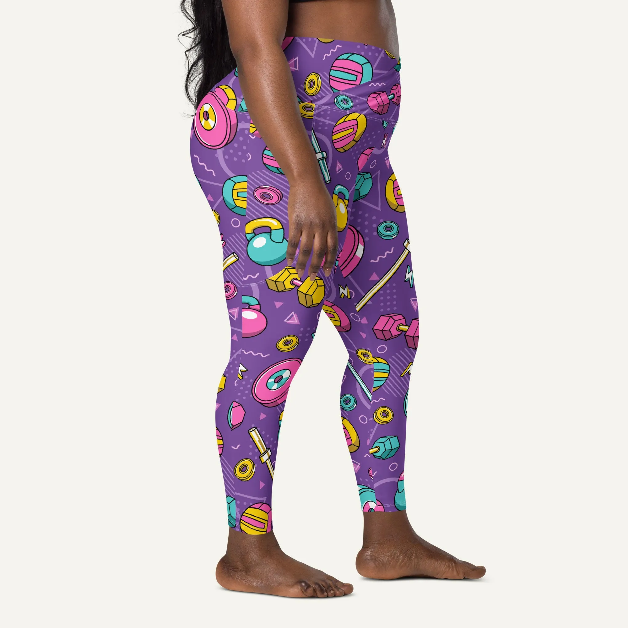 90s Weights Purple Crossover Leggings With Pockets