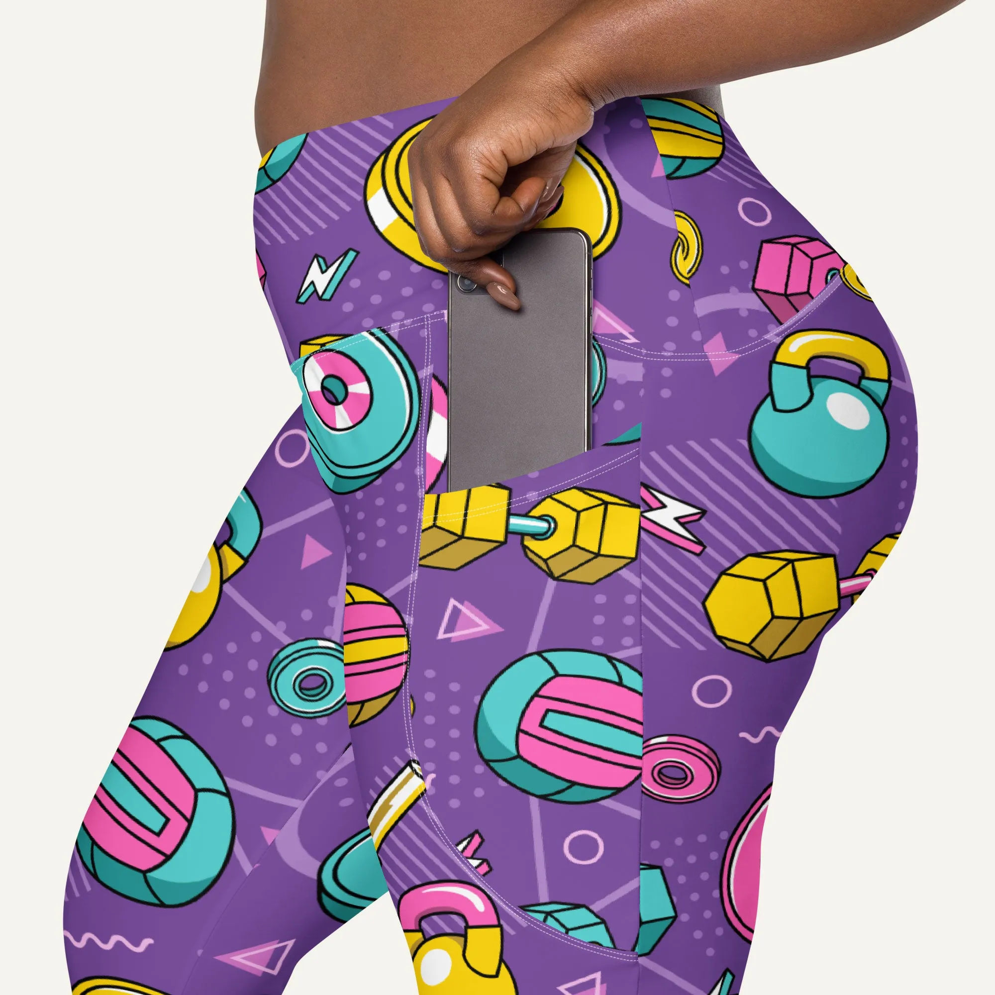 90s Weights Purple Crossover Leggings With Pockets