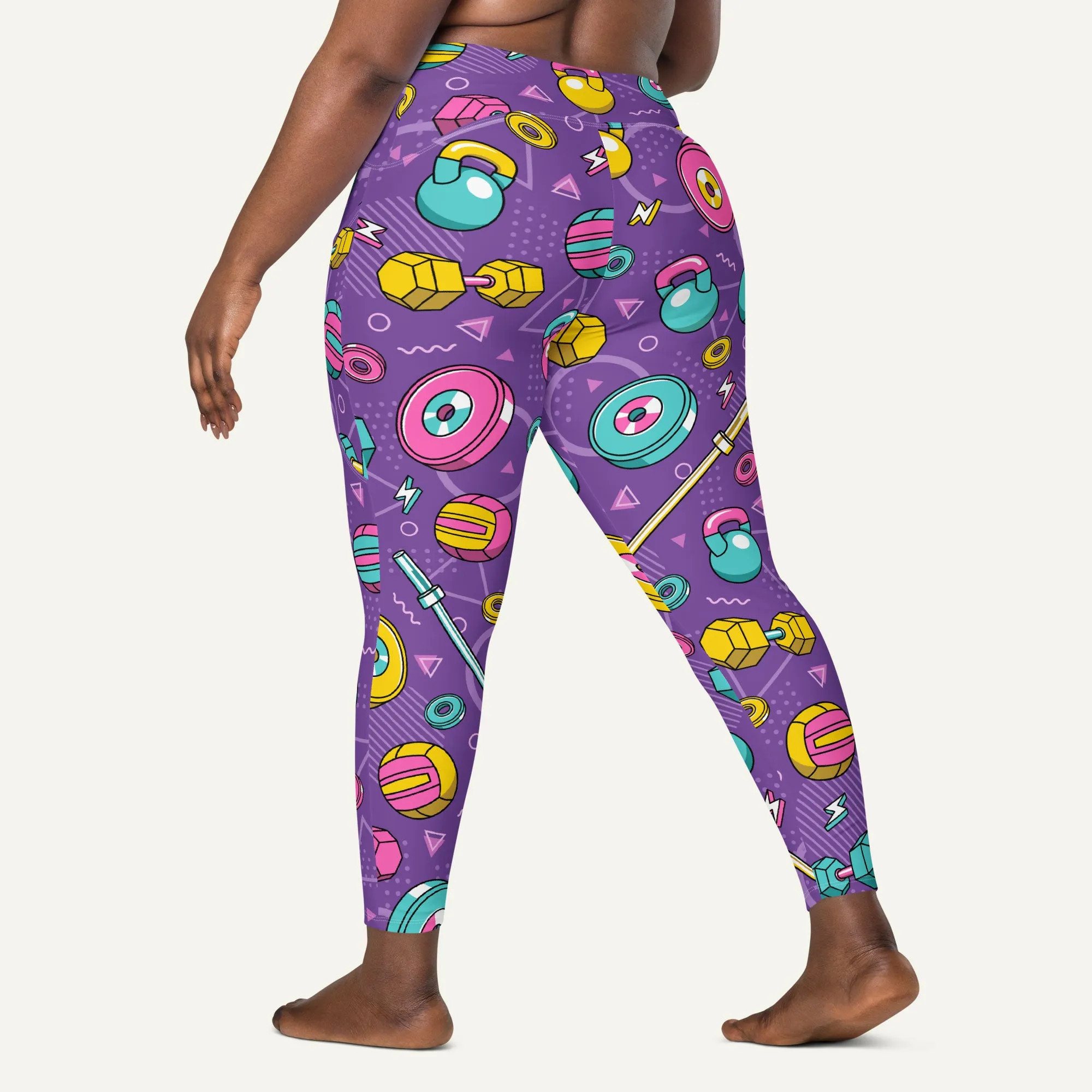 90s Weights Purple Crossover Leggings With Pockets