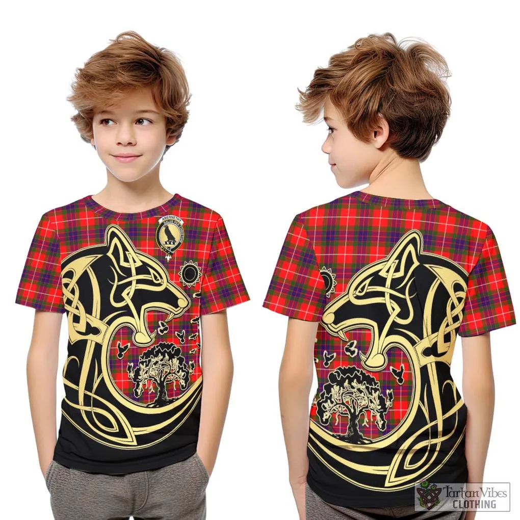 Abernethy Tartan Kid T-Shirt with Family Crest Celtic Wolf Style