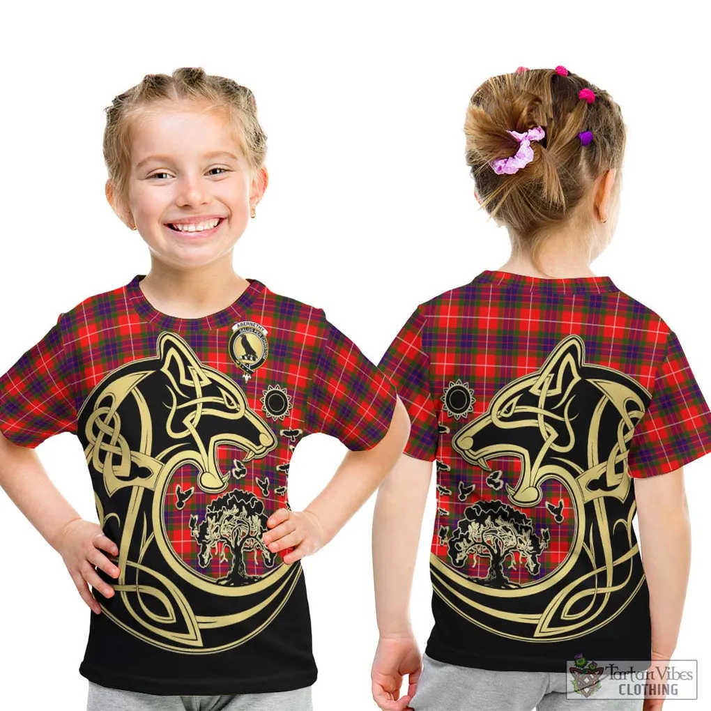Abernethy Tartan Kid T-Shirt with Family Crest Celtic Wolf Style
