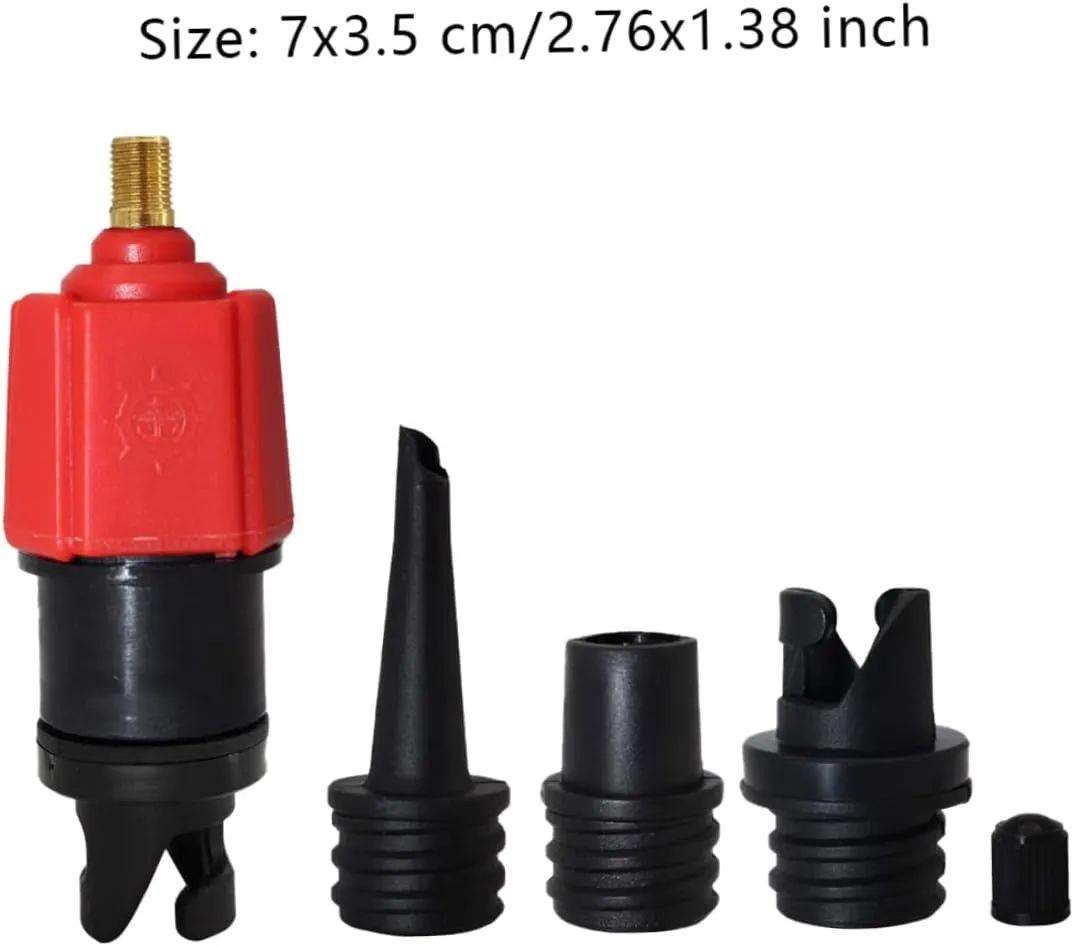 Air Valve Converter Inflatable Pump Multifunction Valve Adapter with 4 Nozzles for Kayak Stand Up Paddle Board, Surfing Accessories