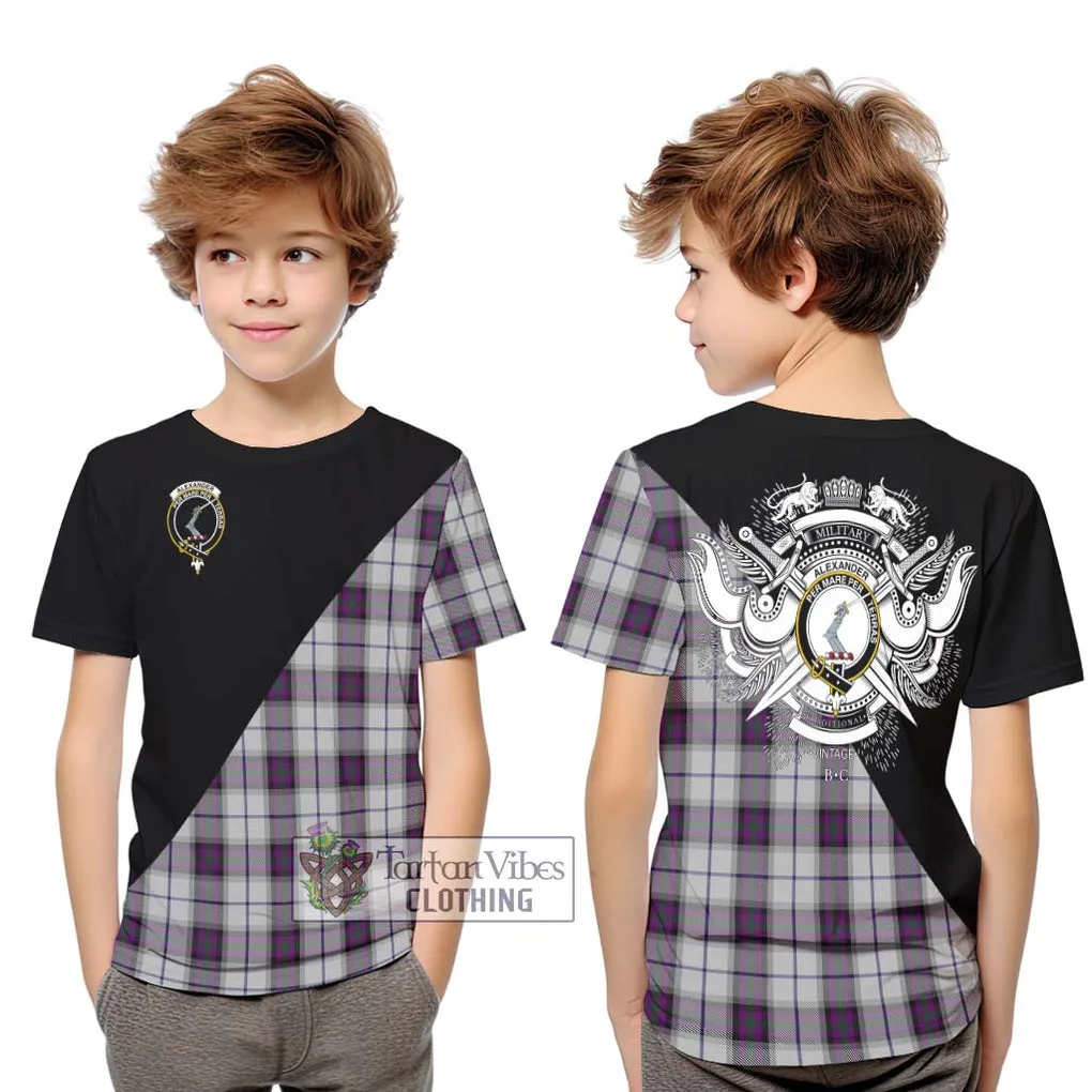 Alexander of Menstry Dress Tartan Kid T-Shirt with Family Crest and Military Logo Style