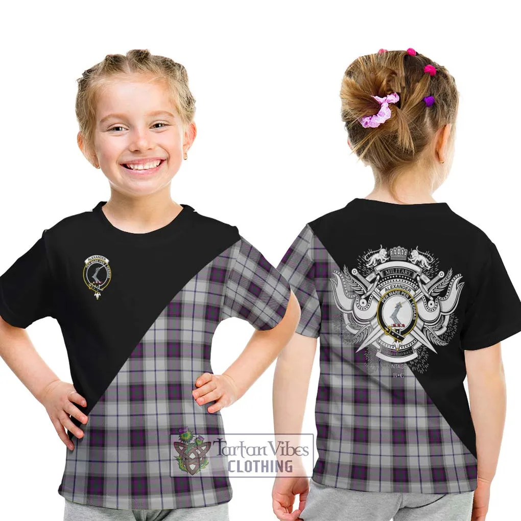Alexander of Menstry Dress Tartan Kid T-Shirt with Family Crest and Military Logo Style
