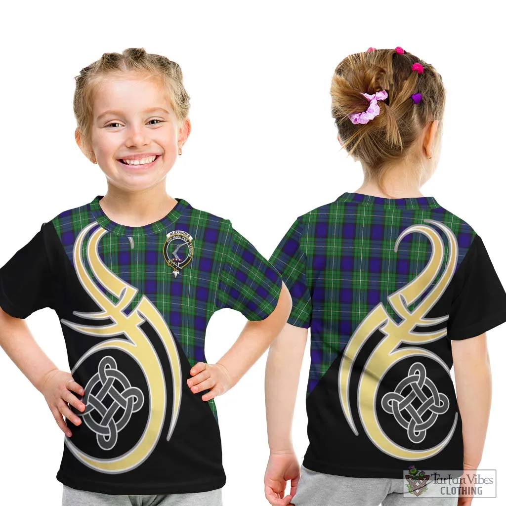 Alexander Tartan Kid T-Shirt with Family Crest and Celtic Symbol Style