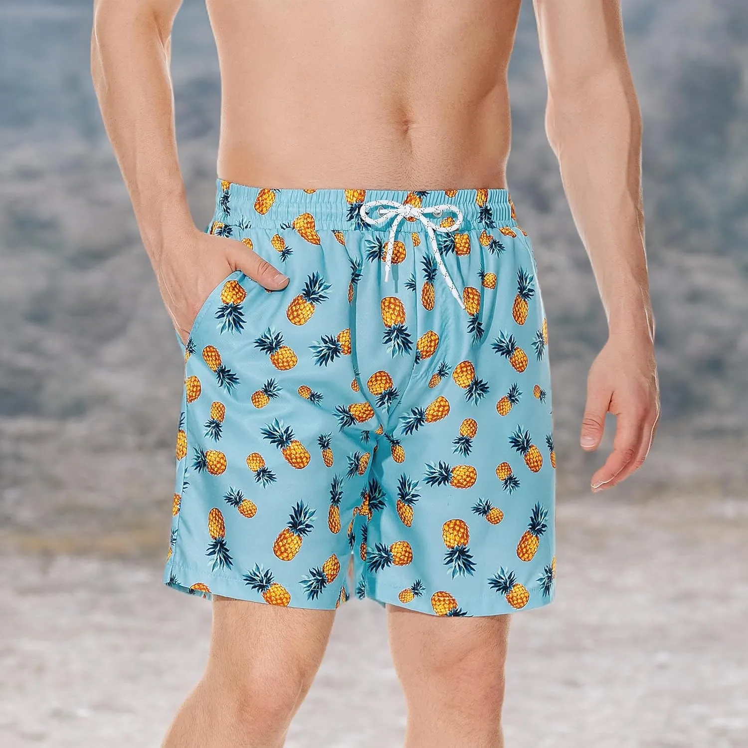American Trends Men's Swim Trunks Board Shorts Quick Dry Mens Swimming Trunks with Compression Liner