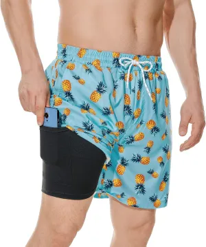 American Trends Men's Swim Trunks Board Shorts Quick Dry Mens Swimming Trunks with Compression Liner