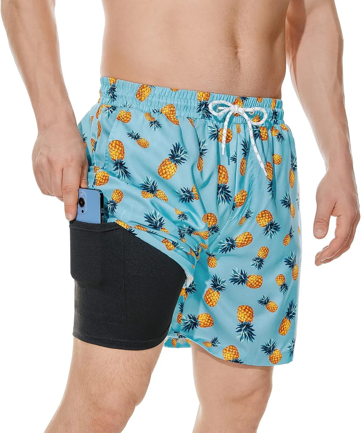 American Trends Men's Swim Trunks Board Shorts Quick Dry Mens Swimming Trunks with Compression Liner