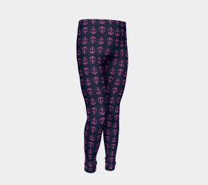 Anchor Toss Youth Leggings - Pink on Navy