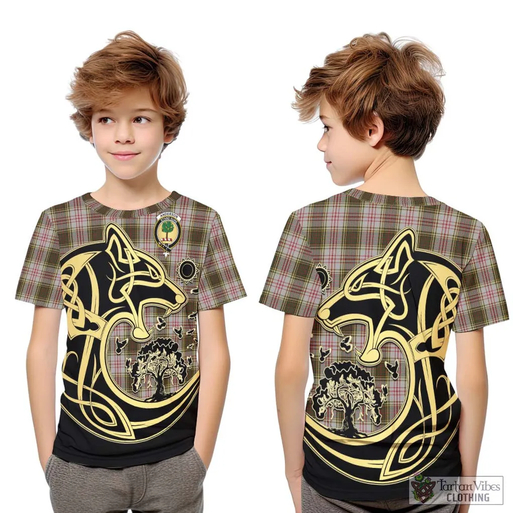 Anderson Dress Tartan Kid T-Shirt with Family Crest Celtic Wolf Style