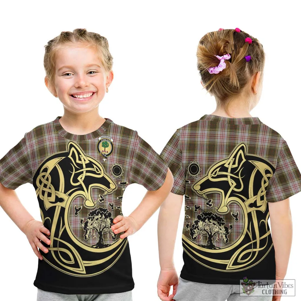 Anderson Dress Tartan Kid T-Shirt with Family Crest Celtic Wolf Style