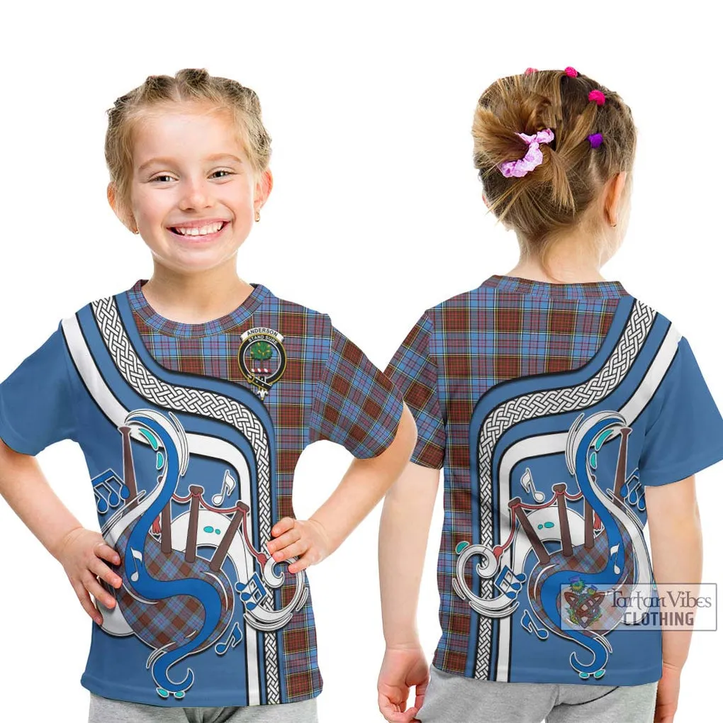 Anderson Modern Tartan Kid T-Shirt with Epic Bagpipe Style