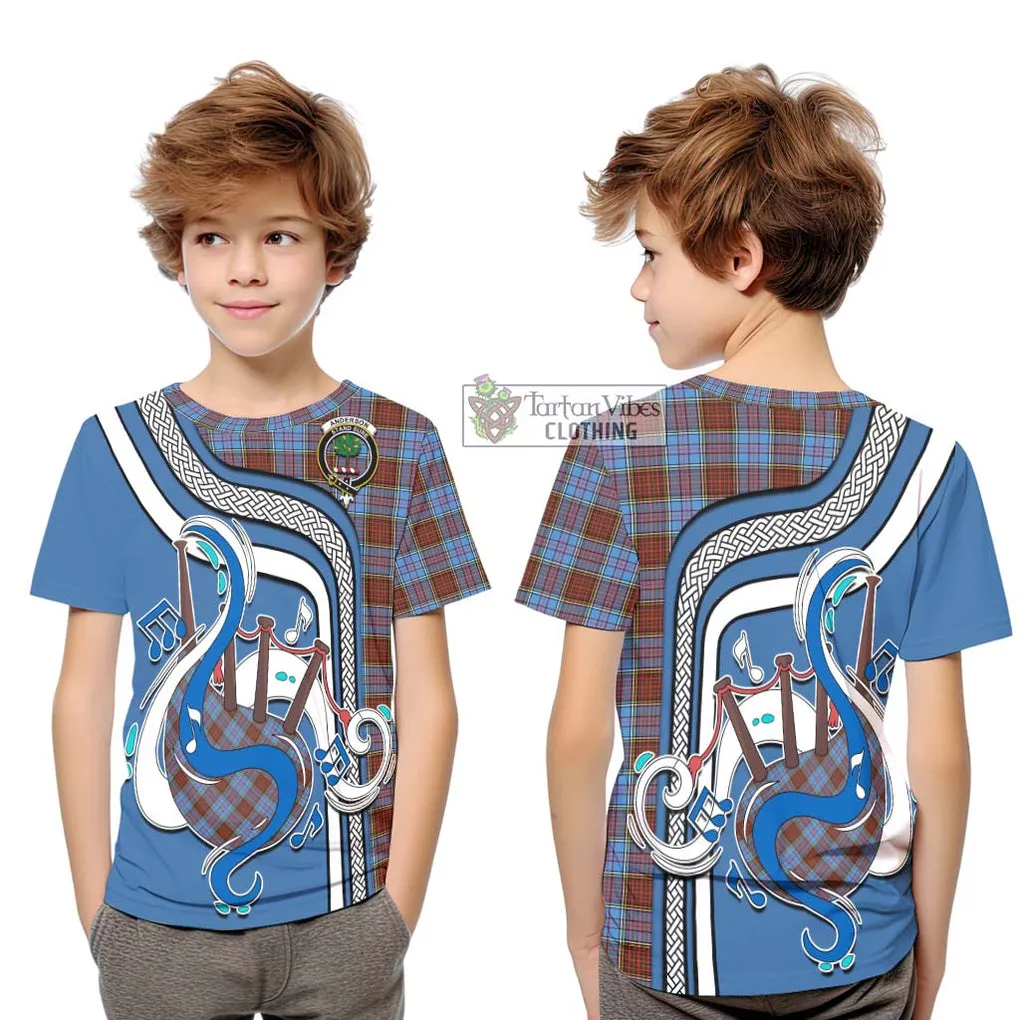 Anderson Modern Tartan Kid T-Shirt with Epic Bagpipe Style
