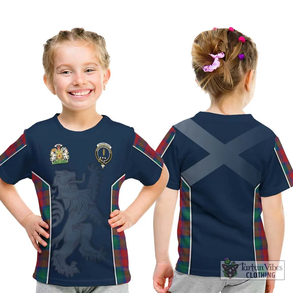 Auchinleck (Affleck) Tartan Kid T-Shirt with Family Crest and Lion Rampant Vibes Sport Style