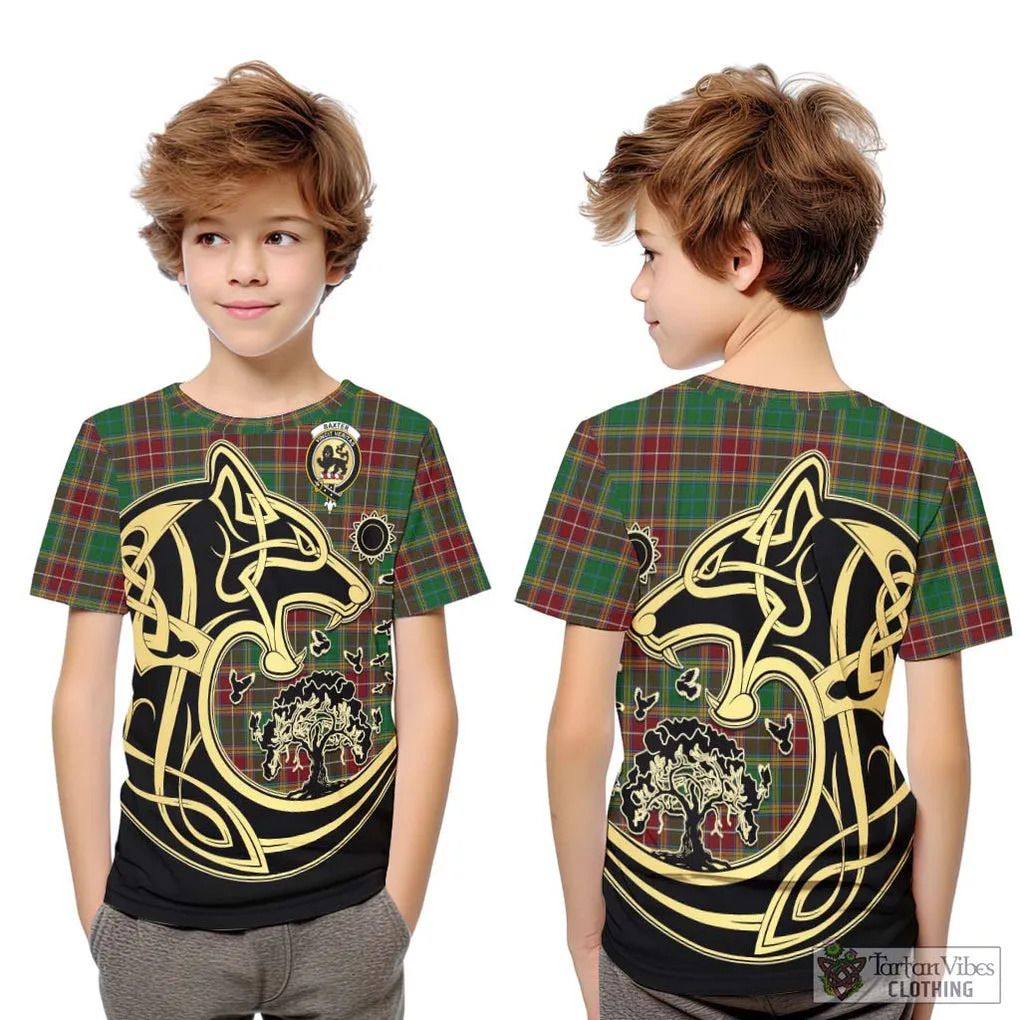 Baxter Tartan Kid T-Shirt with Family Crest Celtic Wolf Style