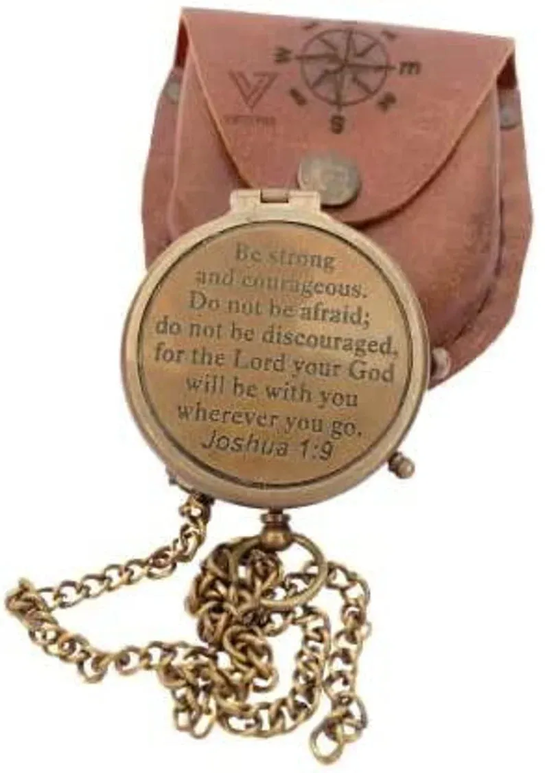 BE STRONG & Courageous Brass Compass | Engraved Religious Joshua 1:9 quote birthday gift, baptism confirmation gifts idea for boy girl