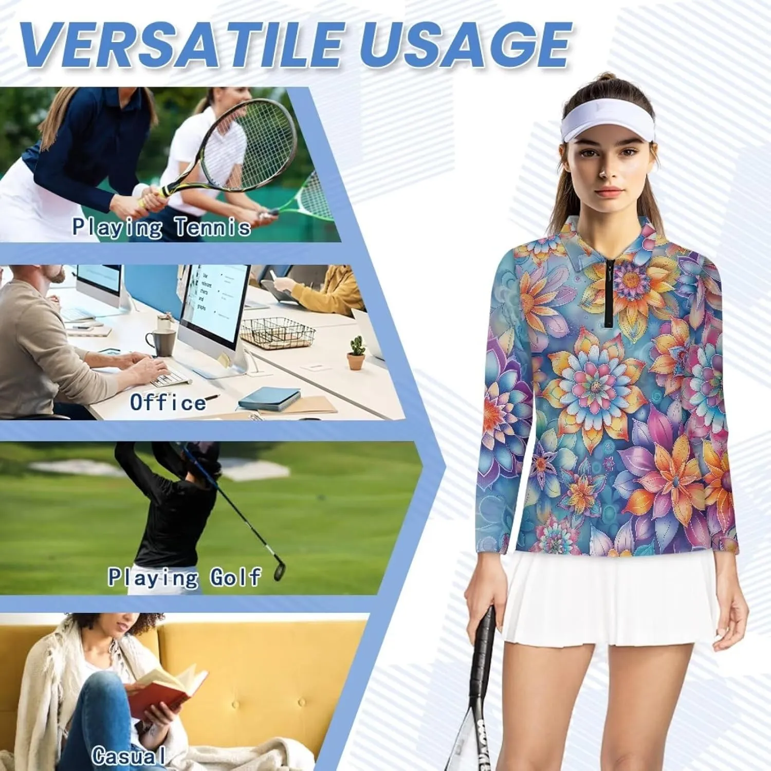 Biyejit Women's Quarter Zip Polo Collared Golf Shirt Moisture Wicking Shirts Slim Fit for Casual Work Tennis Hiking