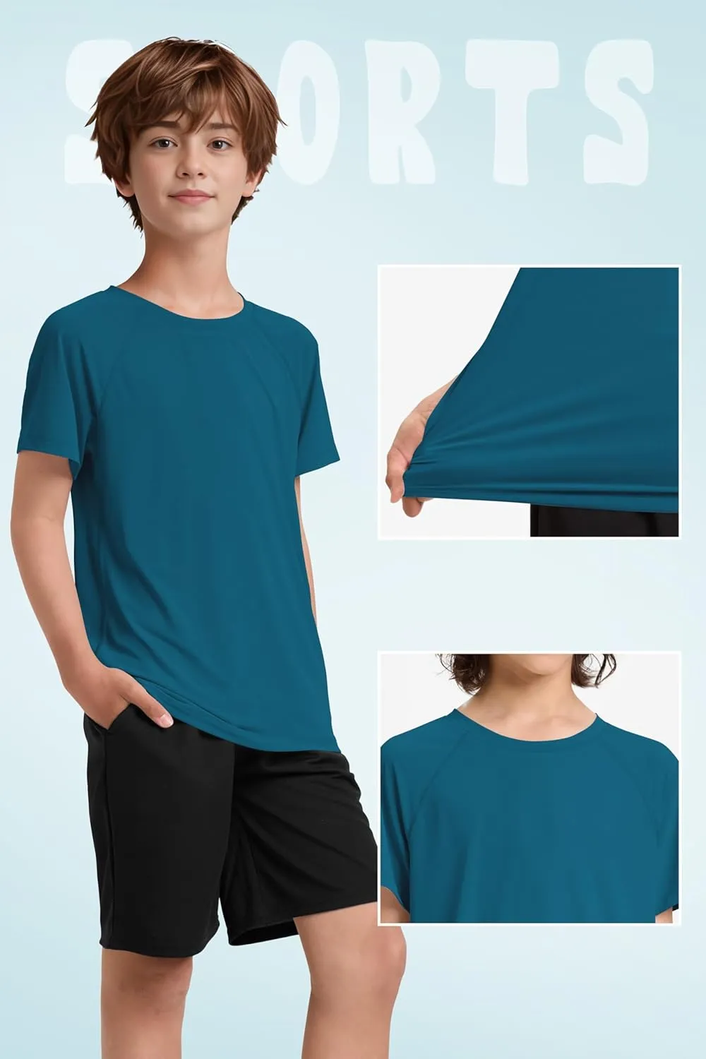 Boys UPF 50  Mesh Athletic Quick Dry T-Shirts Moisture Wicking Active Short Sleeve Mesh Shirts Tops for Boys