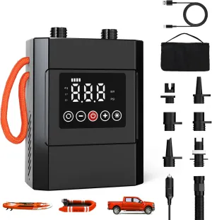 Electric Paddle Board Pump, 20PSI Rechargeable Sup Pump with Storage Bag and Led, Intelligent Dual Stage Inflation & Deflation, Auto-Off SUP Air Pump for Stand Up Paddle Boards, Kayaks, Boat