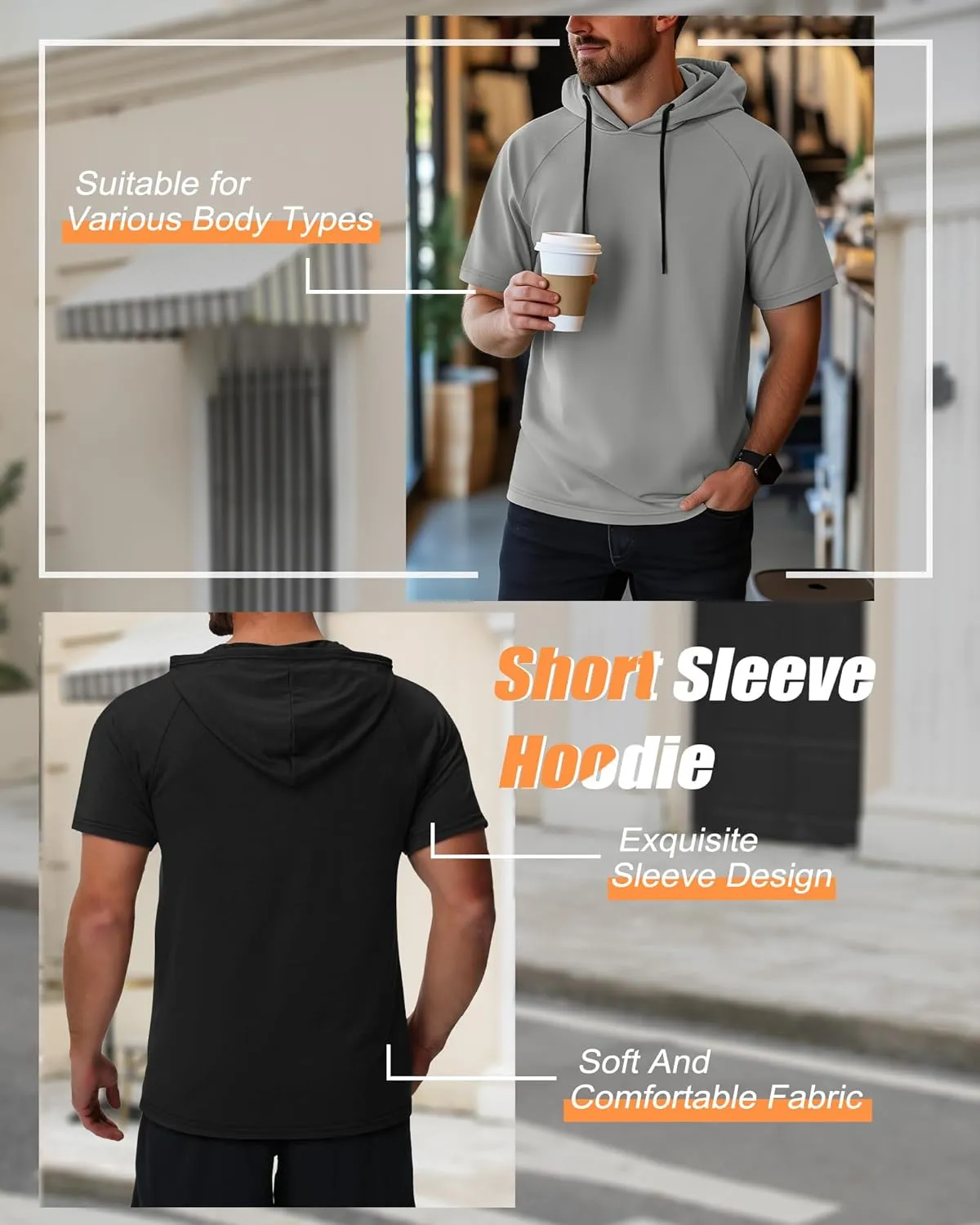 Ficerd 3 Pack Men's Short Sleeve Hoodie Dry Fit Workout Shirts Comfy Running Active Athletic Pullover Sweatshirt