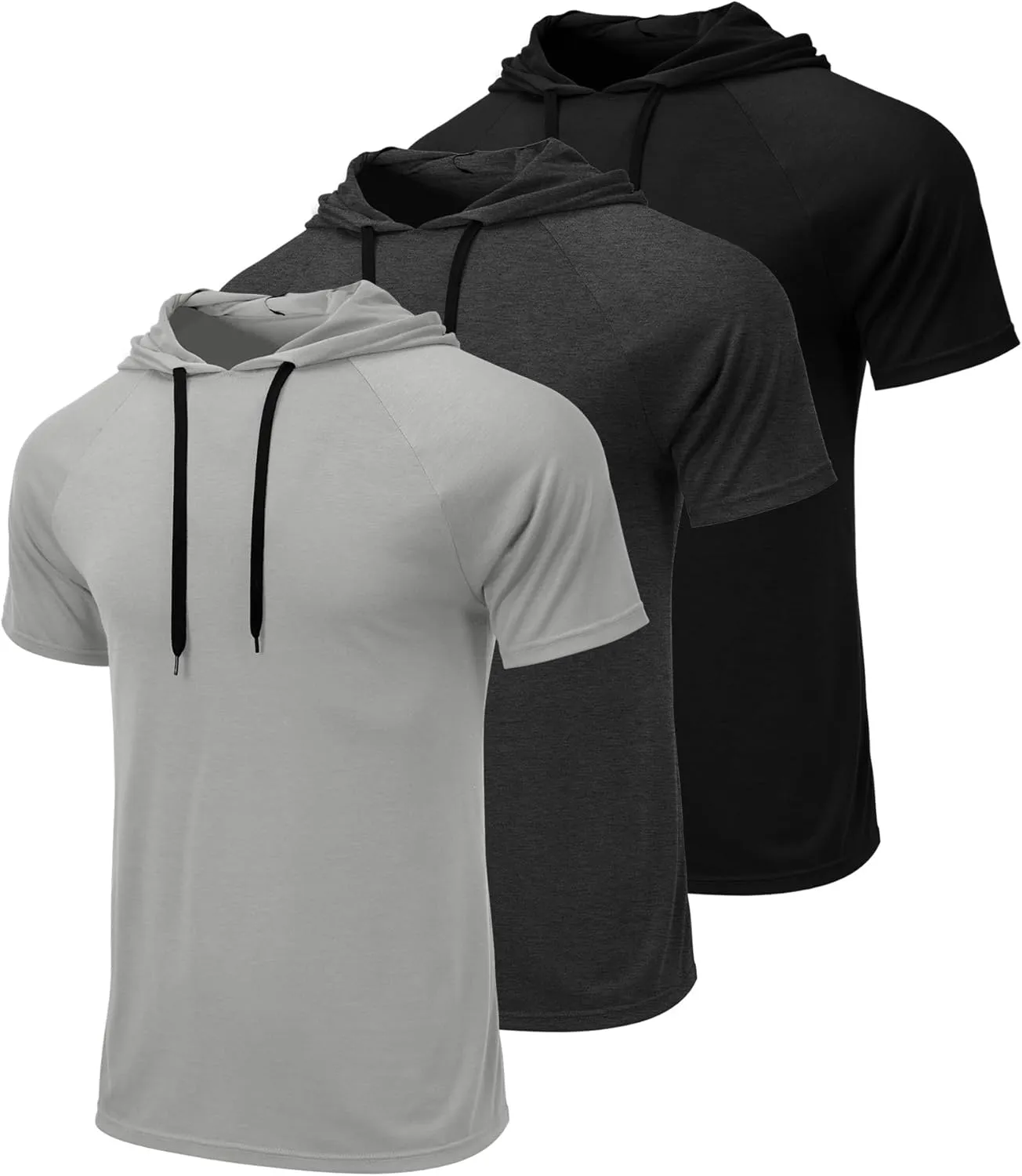 Ficerd 3 Pack Men's Short Sleeve Hoodie Dry Fit Workout Shirts Comfy Running Active Athletic Pullover Sweatshirt