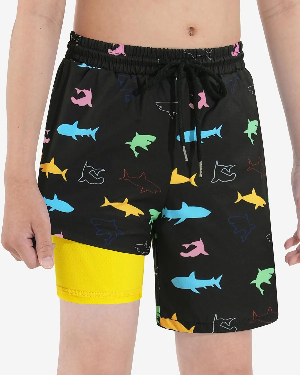 HASMES Boys Swim Trunks with Compression Liner Kids Bathing Suit Quick Dry Board Shorts Swimsuit for Teen 5-14Y