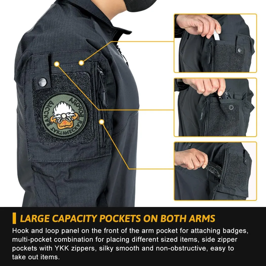 IDOGEAR Mens Tactical Military Shirts 1/4 Zip Combat BDU Shirts Camo Long Sleeve With Pockets For Outdoor Airsoft Paintball