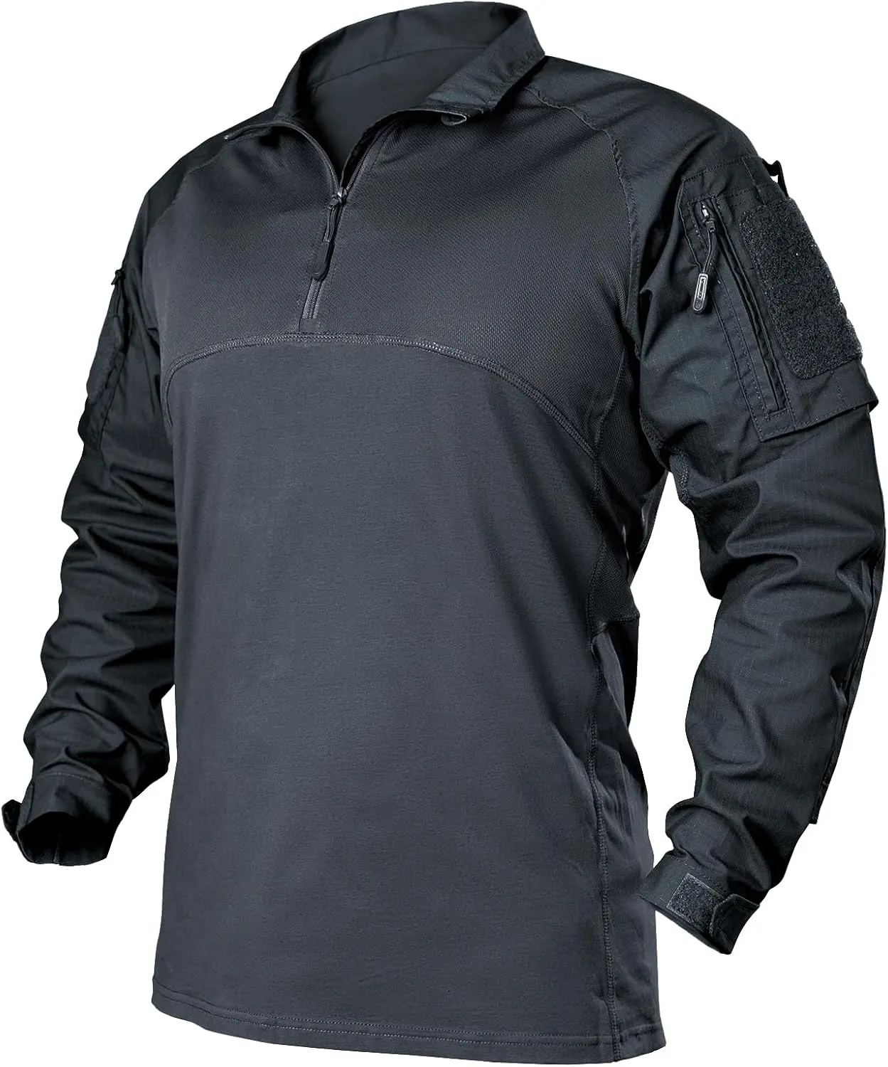 IDOGEAR Mens Tactical Military Shirts 1/4 Zip Combat BDU Shirts Camo Long Sleeve With Pockets For Outdoor Airsoft Paintball