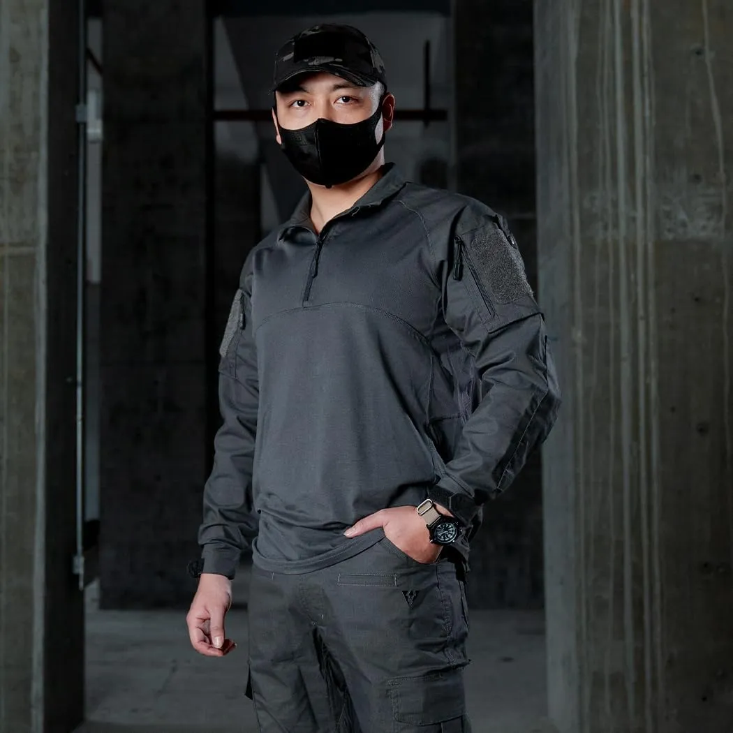 IDOGEAR Mens Tactical Military Shirts 1/4 Zip Combat BDU Shirts Camo Long Sleeve With Pockets For Outdoor Airsoft Paintball